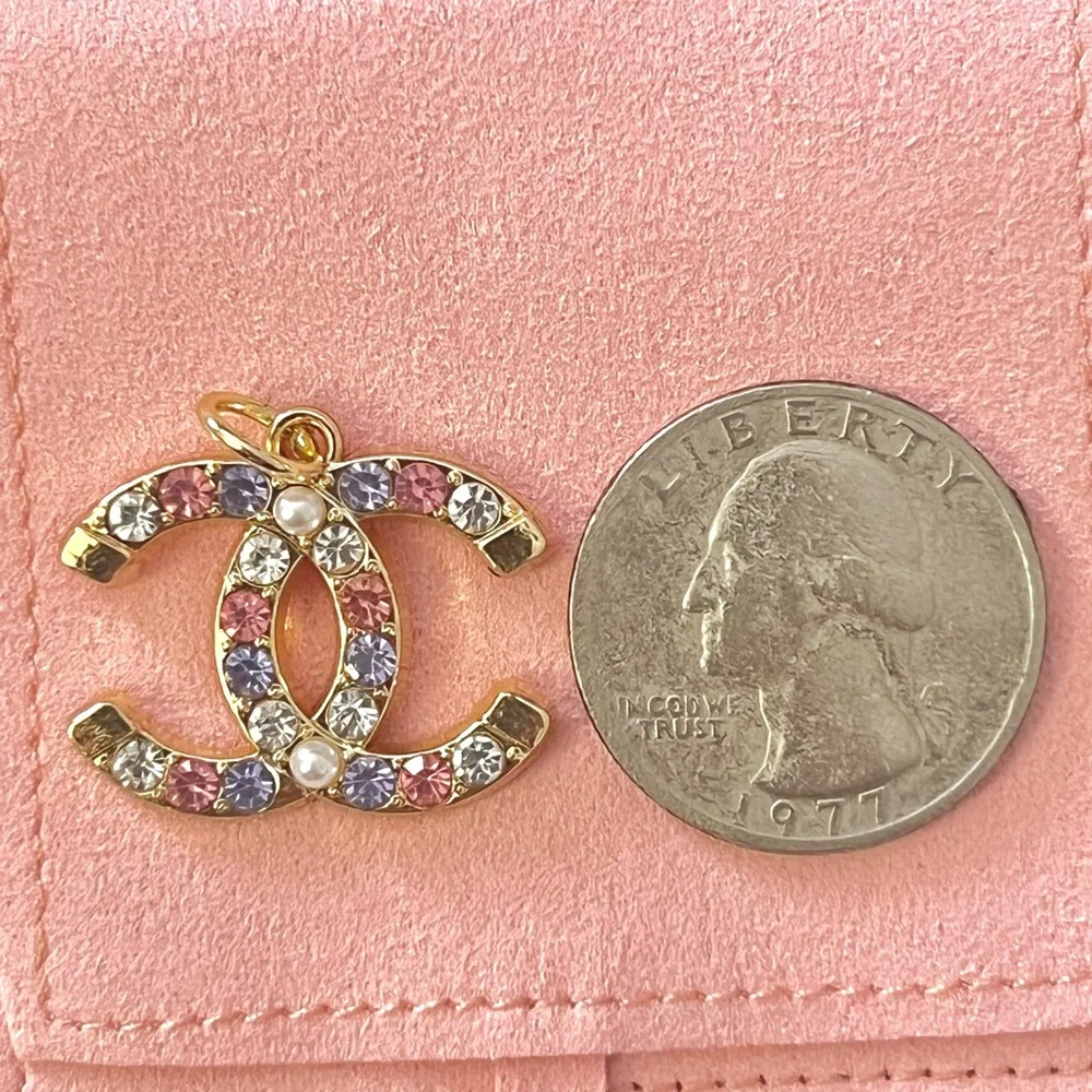Gold Chanel Charm with Pink, Purple and Pearl Accents - Picture 10 of 10